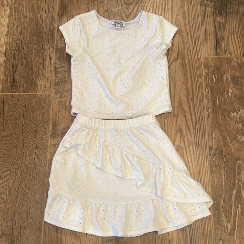 Hollyworld Kids White Skirt and Shirt Set Size 8